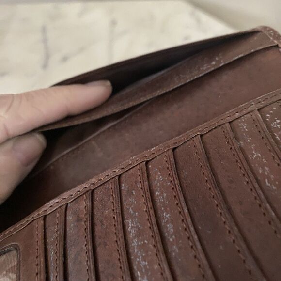 Vintage Ralph Lauren Womens Wallet Houndstooth Brown Leather Card Holder ID - Picture 6 of 9